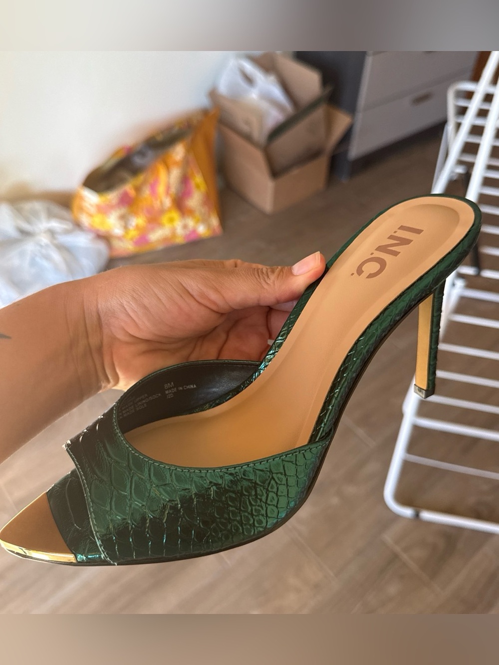 INC International Concepts Emerald Green Croc-Embossed Slide Heel